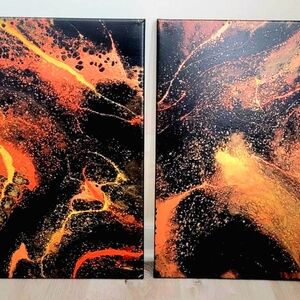 One-of-a-Kind, Handmade, Abstract Painting Art -- Set of 2 --